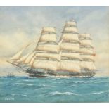 Pelham Jones 1950 - Devon, clipper at sea, watercolour, mounted, framed and glazed, 20cm x 17.5cm