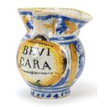 19th century Italian Maiolica jug inscribed Bevi Gara, 17cm high