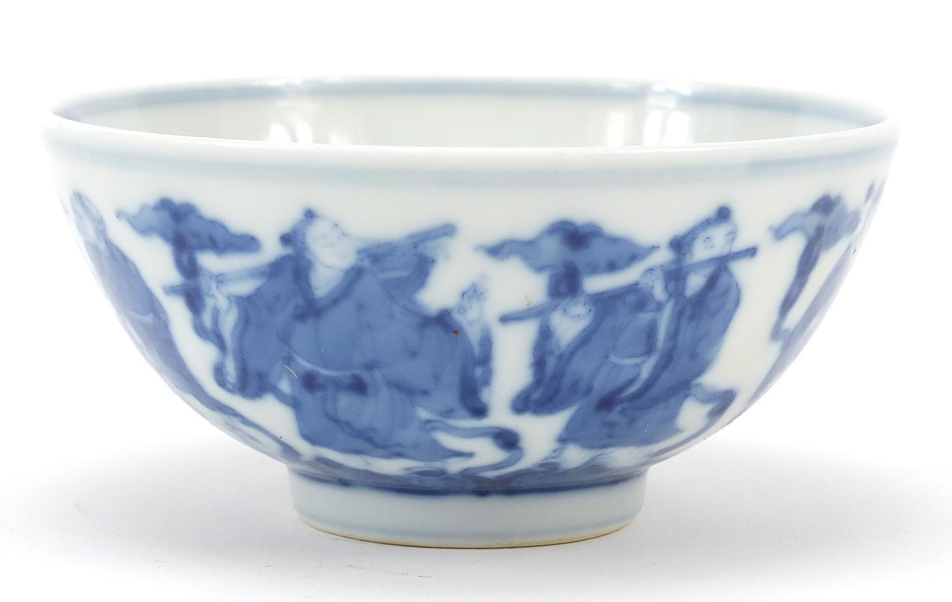 Chinese blue and white porcelain bowl hand painted with eight immortals, six figure character