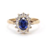 9ct gold blue and white paste ring, size L, 2.6g