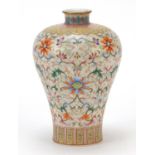 Chinese porcelain Meiping vase finely hand painted with flower heads amongst scrolling foliage,