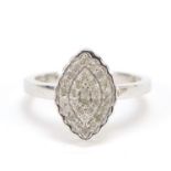 Silver diamond cluster ring, size J, 2.6g