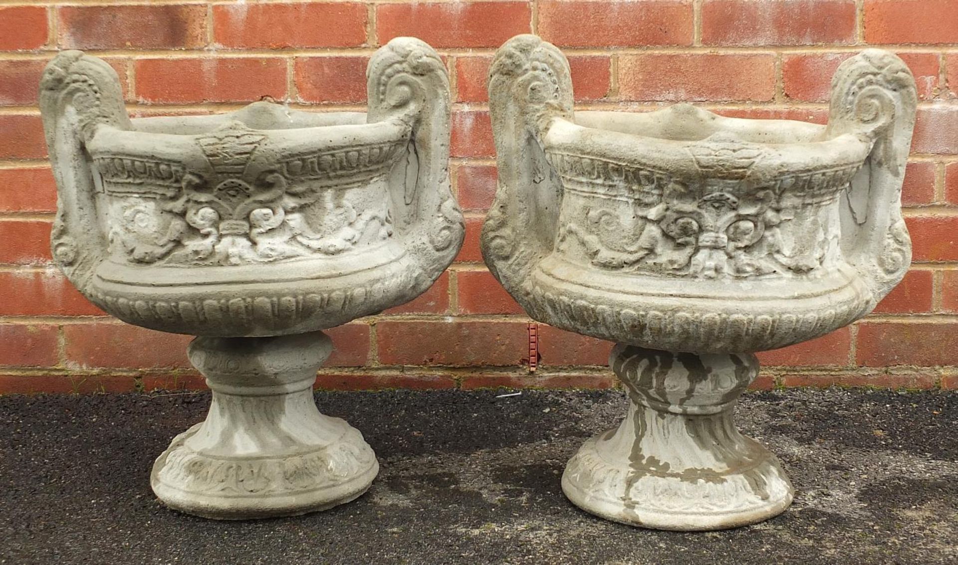 Pair of stoneware garden planters, 50cm high x 45cm wide