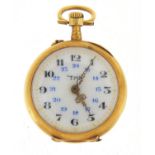 French gold ladies' fob watch with enamel dial, inscribed Trib, 26.5mm in diameter, 15.2g