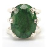 Emerald gemstone silver ring, approximately 20.0 carat, size K, 8.5g