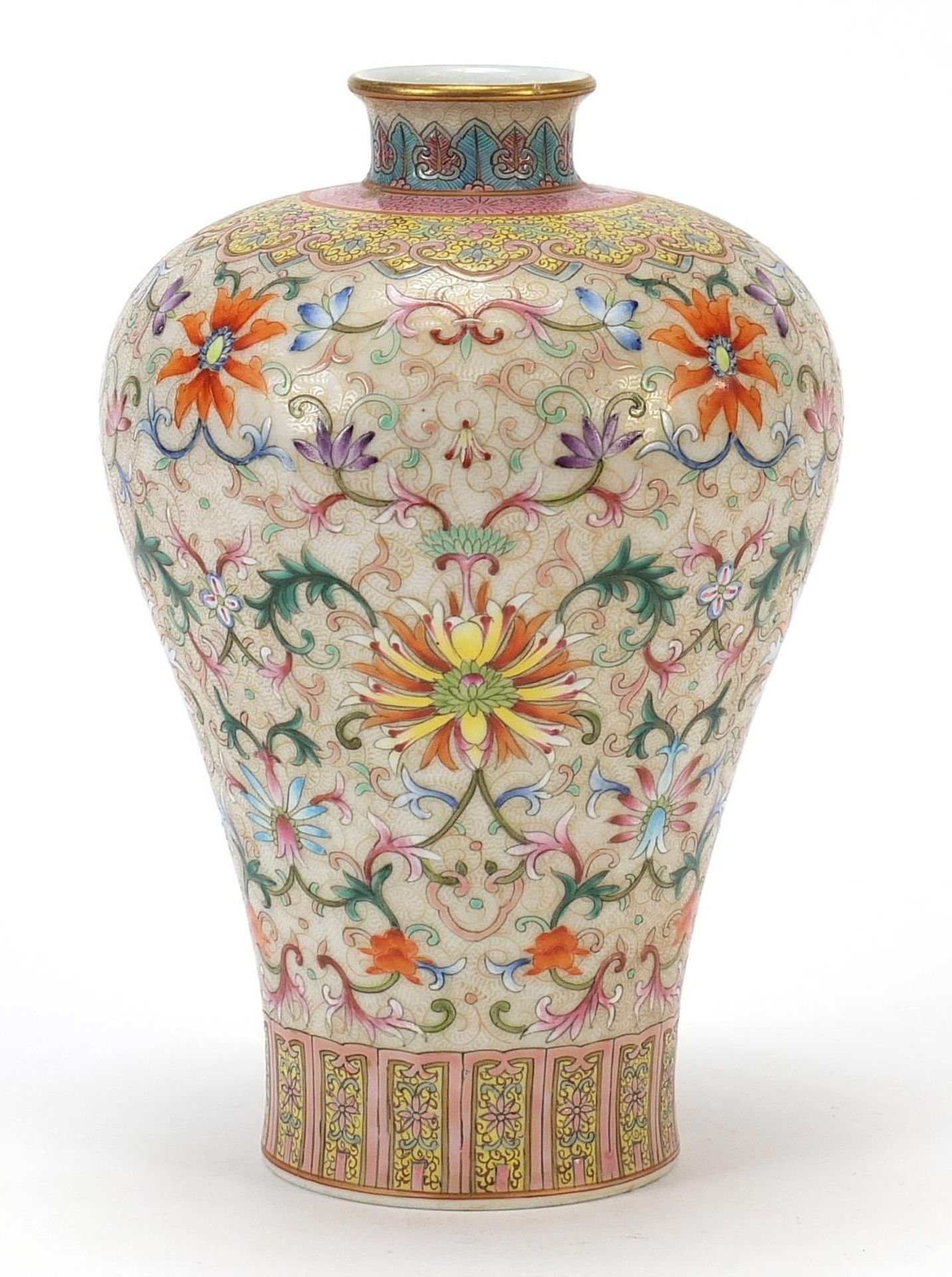 Chinese porcelain Meiping vase finely hand painted with flower heads amongst scrolling foliage, - Image 2 of 8