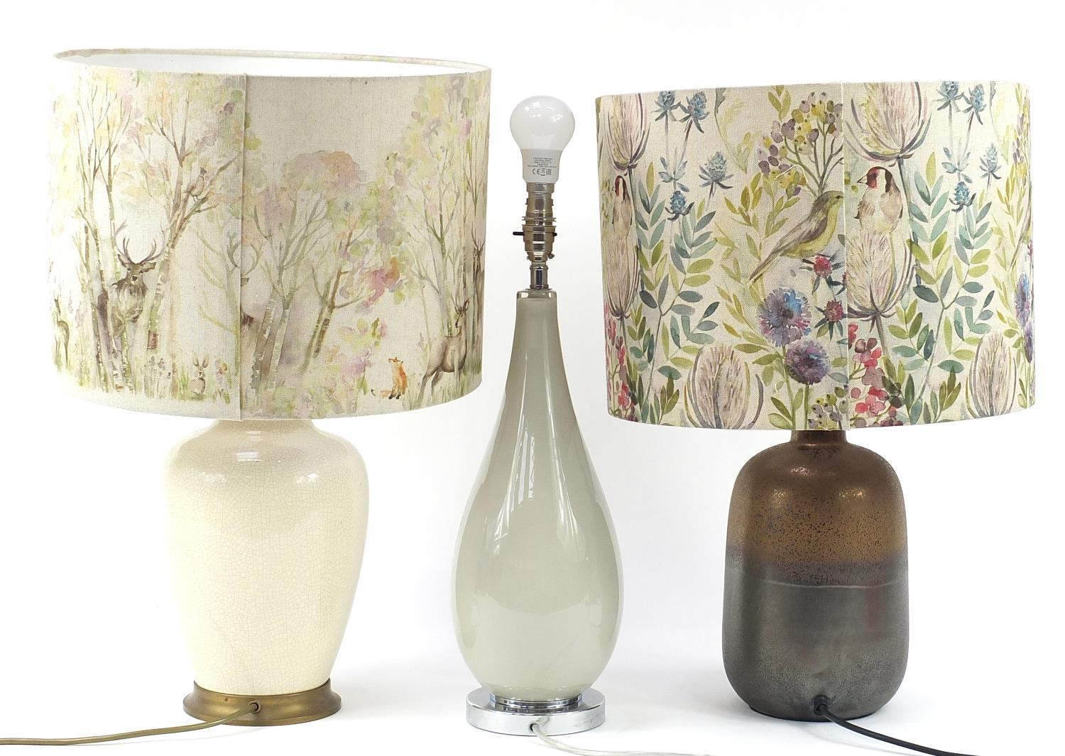 Three contemporary table lamps, two with shades including Laura Ashley, the largest 64cm high - Image 2 of 2