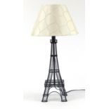 Black metal table lamp in the form of the Eiffel Tower, 61cm high