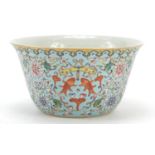 Chinese porcelain turquoise ground bowl, finely enamelled in the famille rose palette with flower