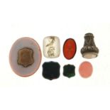 Collection of antique stones, some with intaglios including carnelian and blood stone, the largest