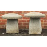 Pair of stoneware garden toadstool seats, 45cm high x 45cm in diameter