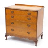 Cross banded walnut four drawer chest with shell carved knees and cabriole feet, 81cm H x 79cm W x