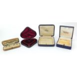 Four antique velvet and silk lined jewellery boxes including C. Sewell, James Walker and Cameo