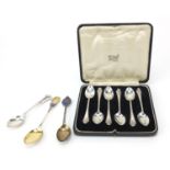 Deakin Francis, set of six silver teaspoons, two commemorative silver enamel teaspoons and one