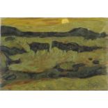 Cattle grazing at sunrise, oil on canvas, unframed, 60cm x 40cm