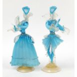 Large pair of Murano glass gold flecked dancers, the largest 39.5cm high