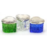 Lauren Victoria, set of three coloured glass love heart shaped boxes with sterling silver lids, 3.