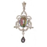 Antique design silver colourful stone pendant, 6.5cm high, 9.4g