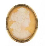 Large Victorian cameo maiden head brooch with gold coloured metal mount, 6cm high, 20.2g