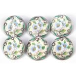 Set of six sterling silver buttons enamelled with flowers, each 2.5cm in diameter, 32.4g