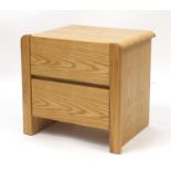 Contemporary light oak two drawer bedside chest, 48cm H x 50cm x 40cm D
