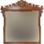 George III mahogany wall mirror with shell crest, 72cm x 71cm