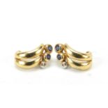 Pair of 18ct gold Art Deco design diamond and sapphire earrings, 16mm high, 4.7g