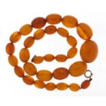 Butterscotch amber coloured graduated bead necklace, 40cm in length, 28.3g