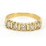 18ct gold diamond five stone ring, size O, 3.2g