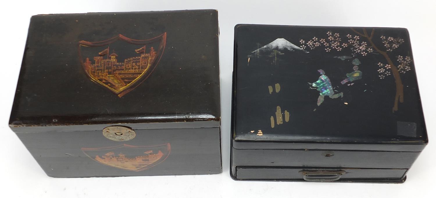 Two Japanese lacquered boxes including one with abalone inlay, the largest 24.5cm wide - Image 7 of 8