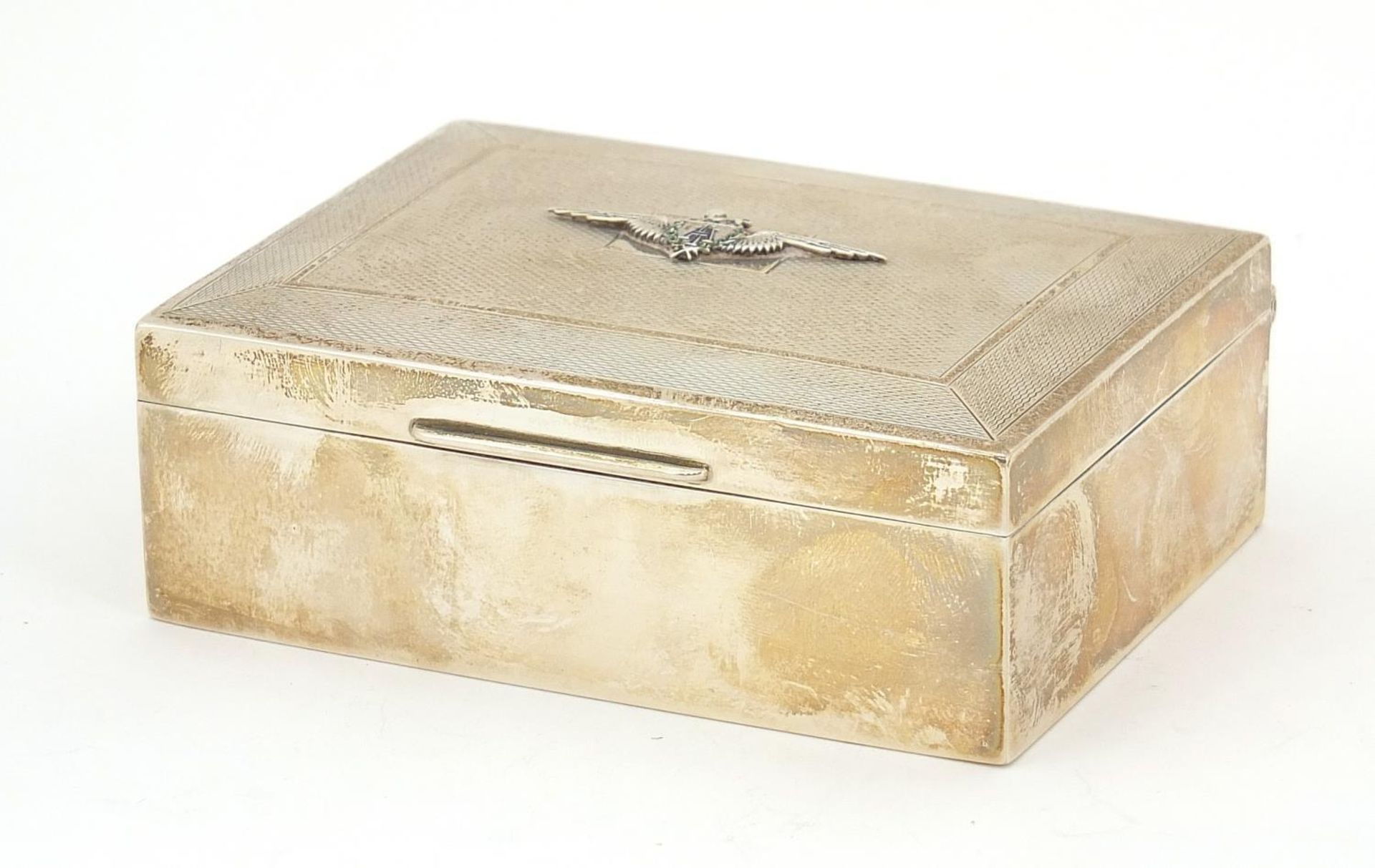 Alexander Clark & Co Ltd, rectangular silver cigarette box, the hinged lid with engine turned