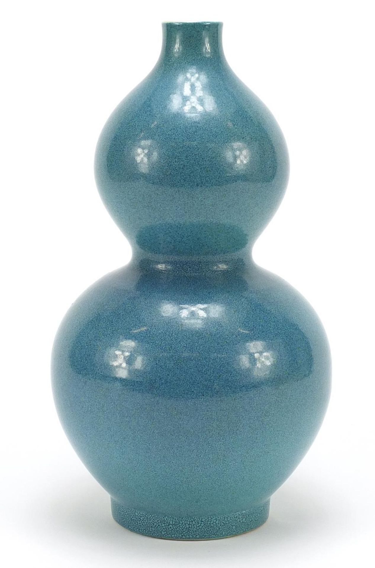 Chinese porcelain double gourd vase having a spotted turquoise glaze, 25.5cm high - Image 4 of 7