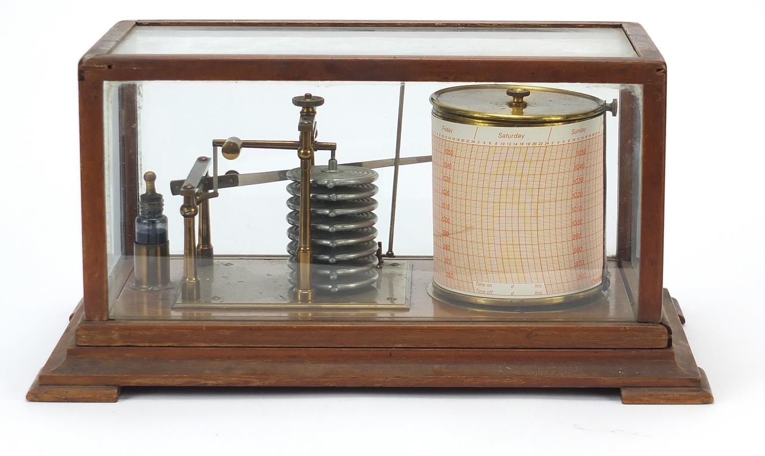 Victorian eight ring barograph housed in a glazed mahogany case, 18cm H x 35.5cm W x 20.5cm D - Image 2 of 7