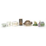Collectable China including Japanese Satsuma teapot and a miniature Chinese Canton bowl, the largest