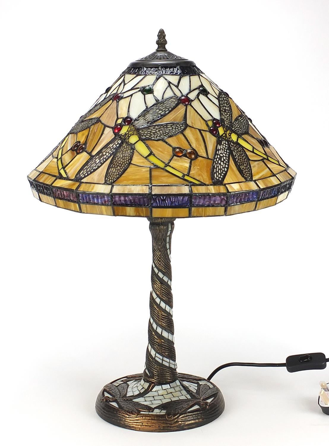 Tiffany design dragonfly table lamp with shade, 58cm high