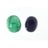 Two gemstones with certificates comprising blue sapphire, approximately 9.05 carat and emerald