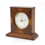 19th century brass cased aneroid barometer with enamelled dial housed in a satinwood and rosewood