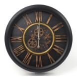 Large contemporary ebonised wall clock with Roman numerals, 51cm in diameter