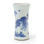 Chinese porcelain beaker vase hand painted with a qilin in a landscape, 23cm high