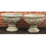 Pair of stoneware garden planters, 40cm high x 55cm in diameter