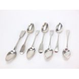 Seven Georgian and later silver teaspoons, various hallmarks, the largest 15cm in length, total