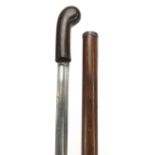 Rosewood sword stick with engraved steel blade, 93cm in length