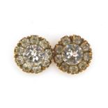 Pair of 9ct gold clear paste cluster stud earrings, 1.2cm in diameter, 2.3g