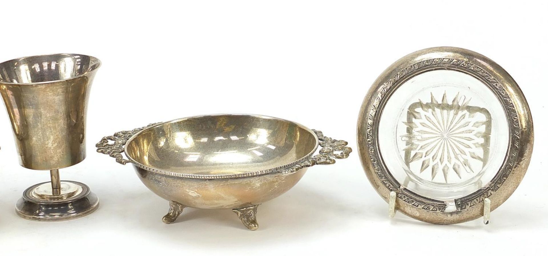 Silver items including a Michaud sterling beaker and a Royssas twin handled dish, various hallmarks, - Image 3 of 3