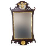 George III partially gilt mahogany wall mirror with eagle crest and bevelled plate, 77cm high x 43.