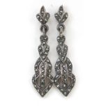 Pair of silver marcasite drop earrings, 3.5cm high, 3.5g