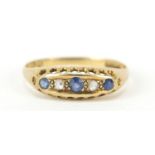 George V 18ct gold sapphire and diamond five stone ring, Chester 1916, size M, 1.6g