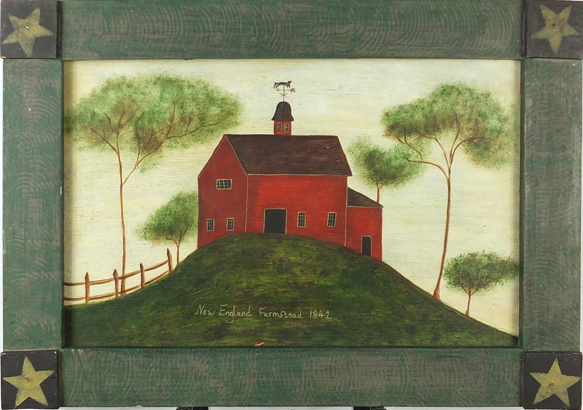 New England farmstead, American school oil on board, framed, 35cm x 22cm excluding the frame - Image 2 of 5