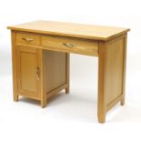 Contemporary light oak desk with two drawers, 80cm H x 110cm W x 56cm D