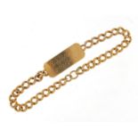 9ct gold identity bracelet, 22cm in length, 8.7g